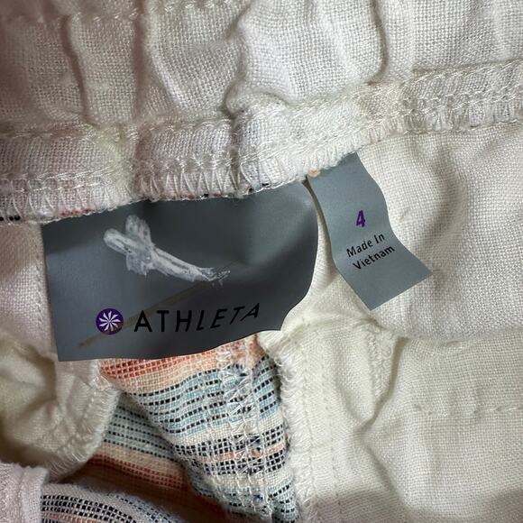 Athleta Shorts Womens 4 Cream Multi Striped Jacquard Sandbar Linen Beach Casual - Picture 4 of 11